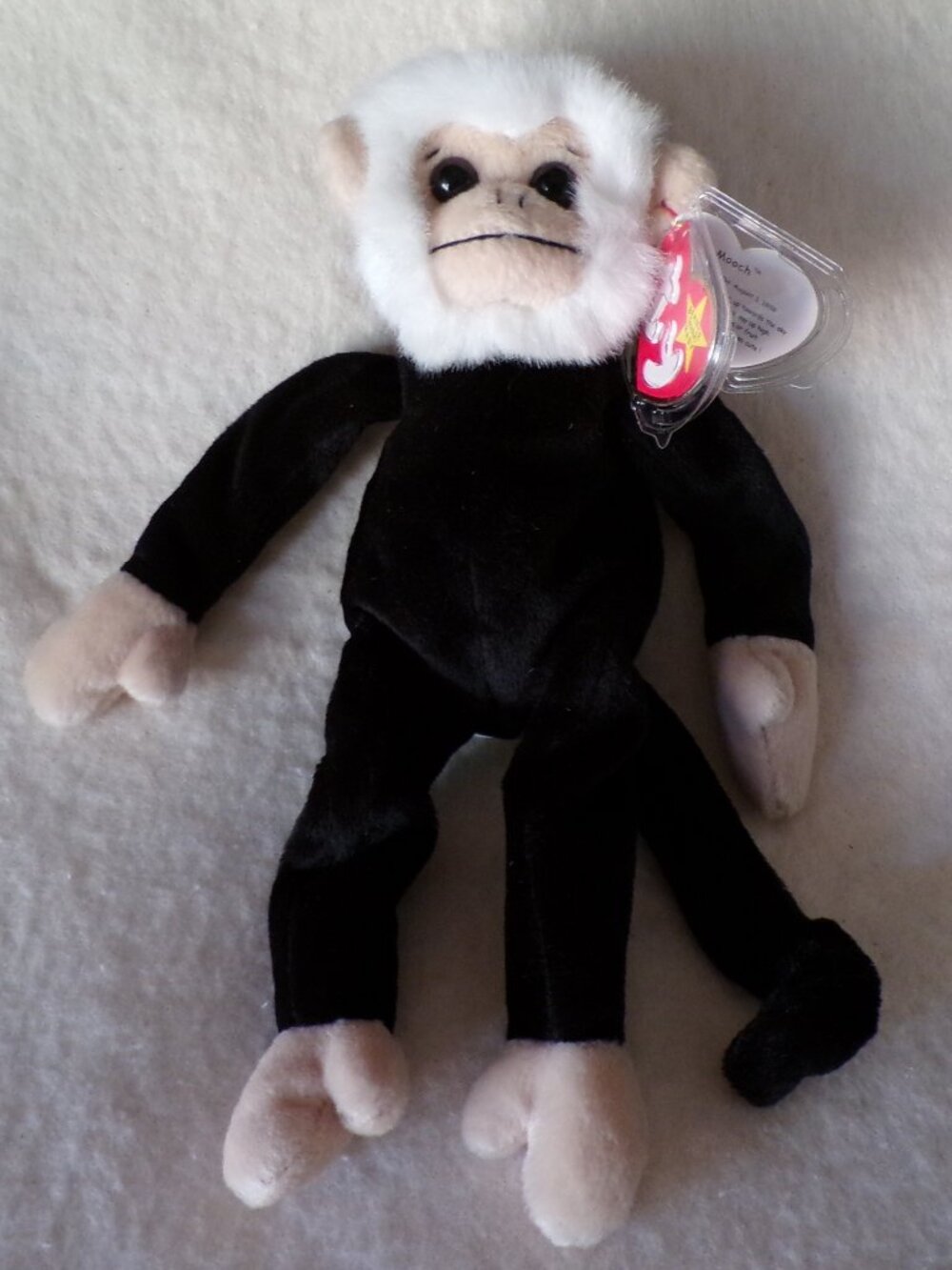 Ty Beanie Baby Mooch 1998 Retired Original Black and White Monkey Plush Star